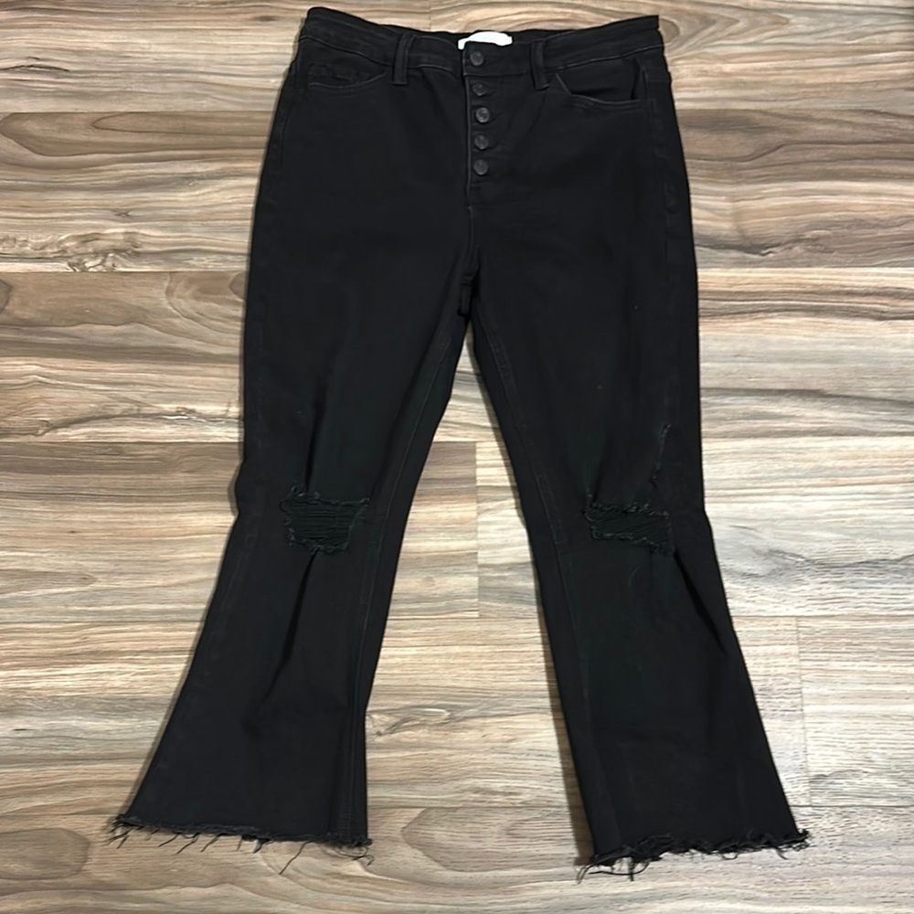 Vervet Bella High Rise Super Flare Raw Hem Black Destroy Button Fly Women’s 31